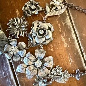 Floral Silver Statement Necklace